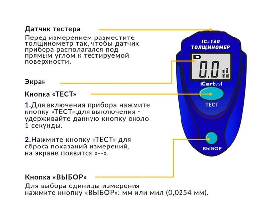 Толщиномер лакокрасочных покрытий icartool IC-160 – изображение 3