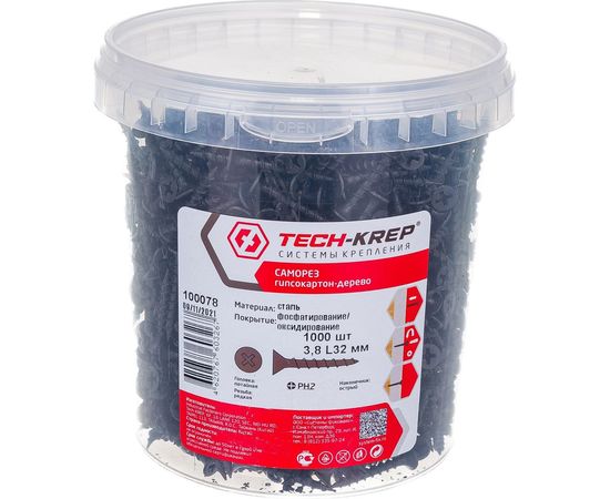 Саморез Tech-Krep ШСГД 3,8х32 1000 шт, ведро 100078 
