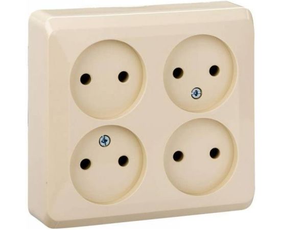 4-местная розетка Schneider Electric ЭТЮД, O/У, без заземления, без шторок, 16А, 250B, кремовый, PA16-205K 