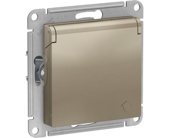 Розетка Schneider Electric AtlasDesign Шампань с заземлением, со шторками, с крышкой, 16А ATN000546 
