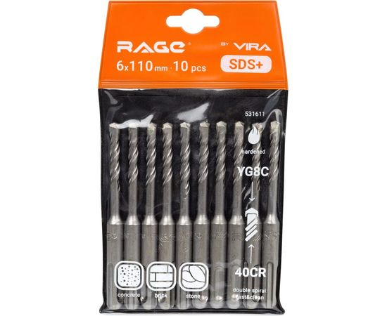 Набор буров по бетону 6x110 мм SDS-plus 10 шт VIRA RAGE 531611 