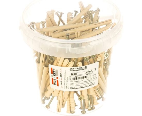 Дюбель-гвоздь 6х80 потайная манжета, нейлон 100шт - ведро Tech-Krep 101334 – изображение 2