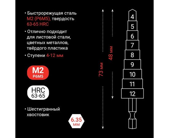 Сверло ступенчатое по металлу (4-12 мм; шестигранный хвостовик) VIRA RAGE 554001 – изображение 3