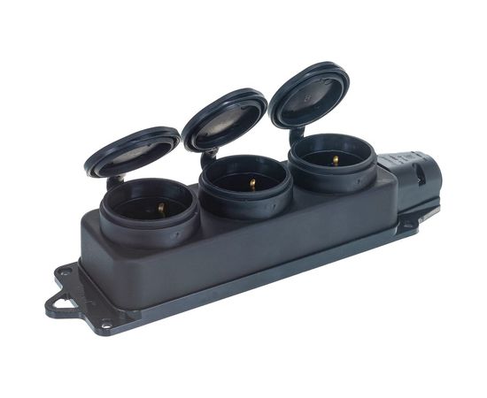 Тройная розетка наружной установки 101 с заглушками 2Р+РЕ 1х16А 220-240V 106-0400-0101 – изображение 2