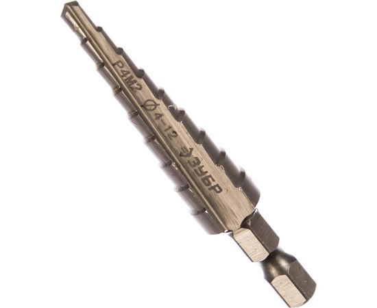 Сверло МАСТЕР ступенчатое по сталям и цветным металлам (4-12 мм; 9 ступеней; L65 мм; HEX1/4") Зубр 29665-4-12-9 