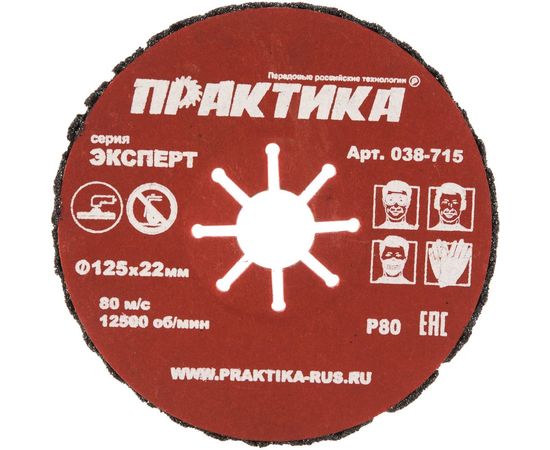 Круг абразивный торцевой (125 мм; Р80) ПРАКТИКА 038-715 