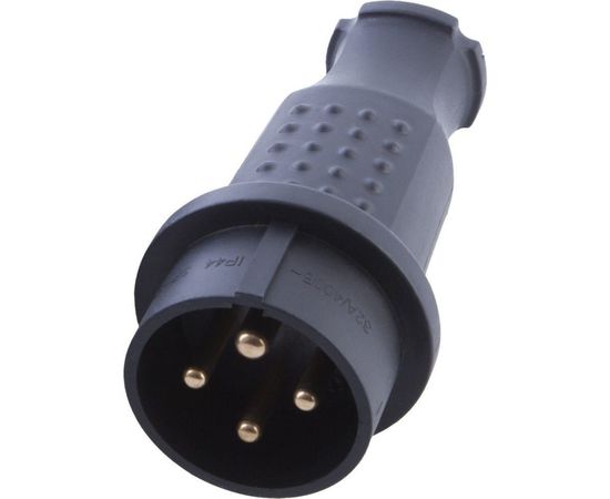 Прямая вилка STEKKER с заземляющим контактом 3+1, каучук 400В, 32A, IP44, черная RPG32-21-441 39020 