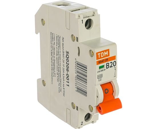 Автоматический выключатель ВА47-29 (1Р; 20 А; 4.5 кА; В) TDM SQ0206-0011 