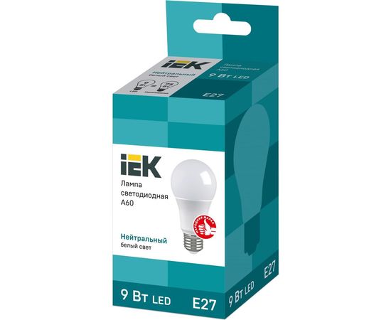 Лампа IEK LED, A60, 9вт, 230В, 4000К, E27 LLE-A60-9-230-40-E27 – изображение 2