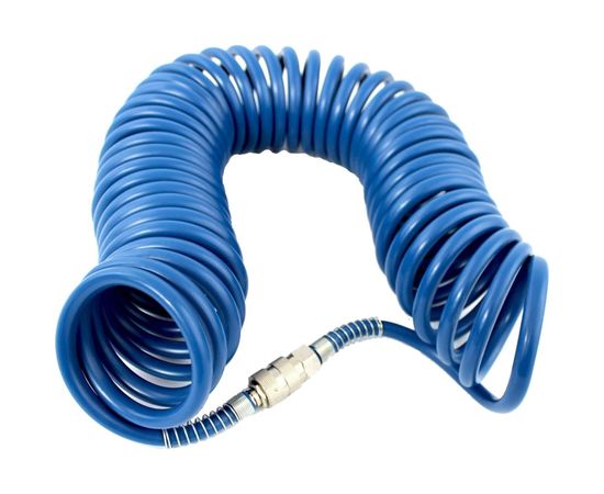Шланг спиральный синий с быстросъемными соединениями профи (5 м; 5х8 мм; 20 бар) Pegas pneumatic 4910 