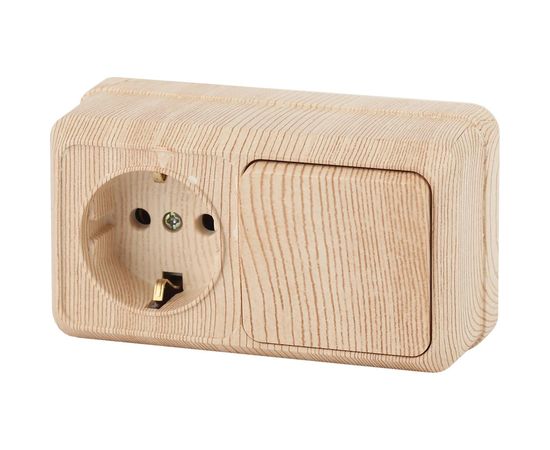 Горизонтальный блок: розетка+выключатель Intro 270111 10-16А 250В, IP20, ОУ, Quadro, сосна Б0036152 