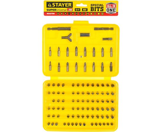 Набор "MASTER" "SUPER UNIVERSAL" биты, адаптеры Cr-V 100 предметов в боксе STAYER 2604-H100 