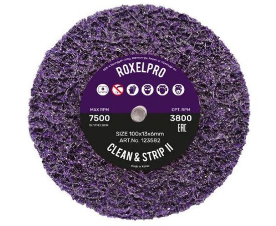 Круг зачистной на шпинделе пурпурный ROXPRO Clean&Strip II (100х13х6 мм) RoxelPro 123582 