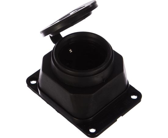 Стационарная розетка 1-м IEK ОМЕГА с заземлением, с крышкой, черная IP44 РБ13-1-0м ИЭК PKR11-016-2-K02 – изображение 4