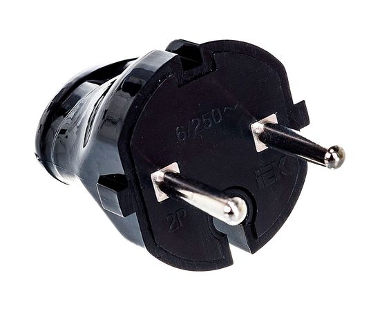 Разборная прямая вилка IEK ВПп20-02-Ст без заземляющего контакта, 6А, черная EVP20-06-01-K02 – изображение 3