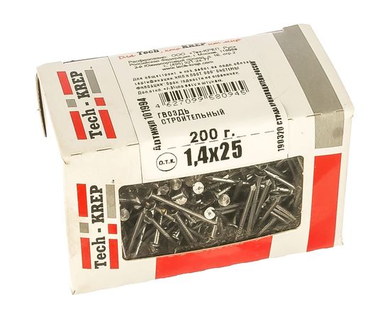 Строительный гвоздь 1.4х25, 200г (примерно 662 шт.) - коробка Tech-Krep 101994 – изображение 2