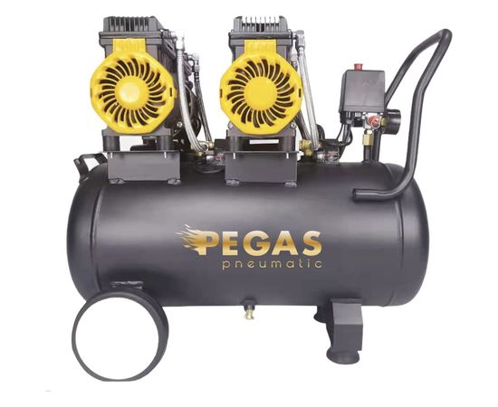 Бесшумный безмасляный компрессор Pegas pneumatic PG-2800*2 проф серия 2.8кВт, 365 л/мин,50л 6621 