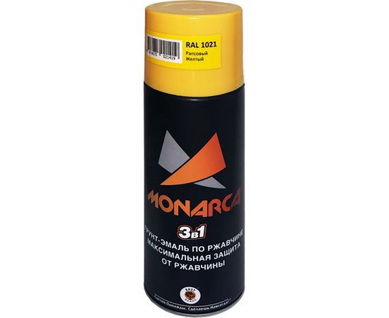 Аэрозольная грунт-эмаль Monarca по ржавчине RAL1021 Рапсовый Желтый 81021 