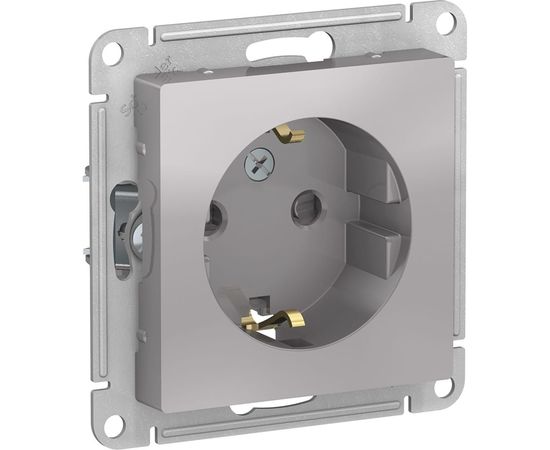 Механизм розетки Schneider Electric 1-м СП ATLAS DESIGN с заземлением, защитные шторки 16А алюминий ATN000345 