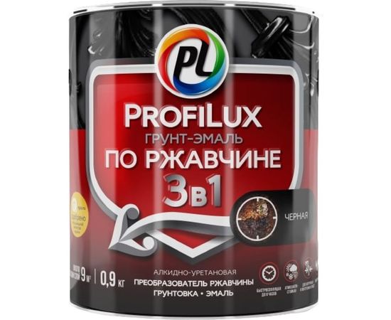 Грунт-эмаль Profilux по ржавчине 3в1 черная 0,9 кг Н0000003477 