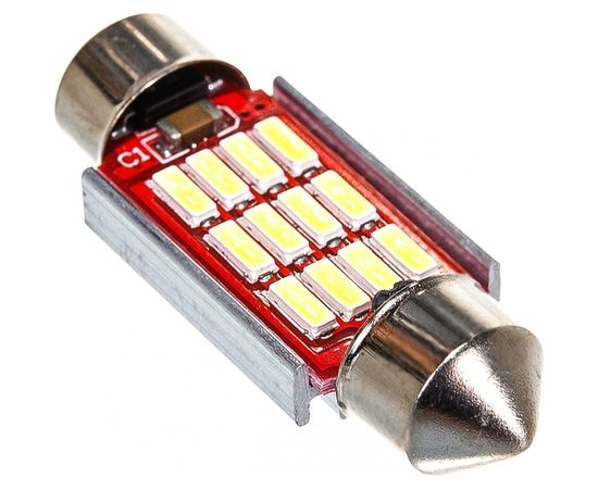 Автолампа диод SKYWAY T11 C5W 12 SMD диодов 1-контурная 36мм обманка белая S08201309 – изображение 2