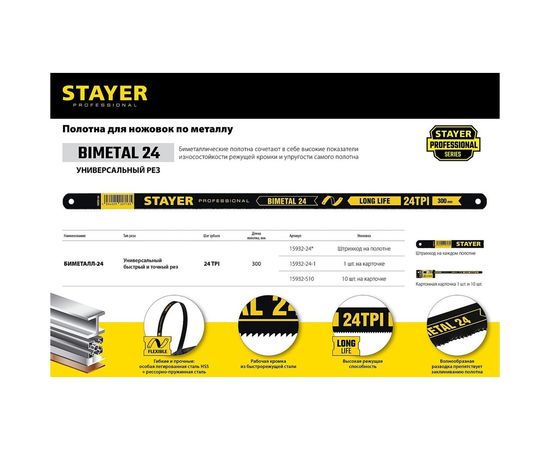 Биметаллическое полотно по металлу STAYER Bimetal-24 300 мм 15932-24 – изображение 2