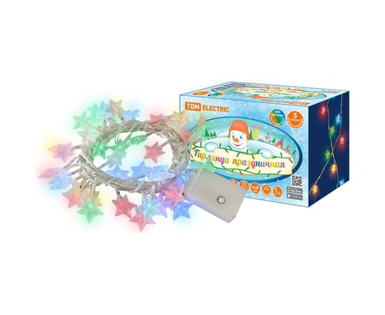 Светодиодная гирлянда TDM Звездочки, 50 LED, 5м, 8 режимов, многоцветная, 250 В SQ0361-0049 