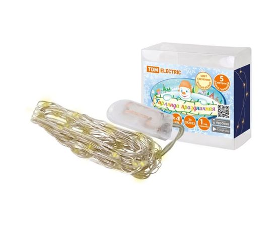 Светодиодная гирлянда TDM Роса 50, 50LED, 5м, 3000К, 2хCR2032 SQ0361-0055 