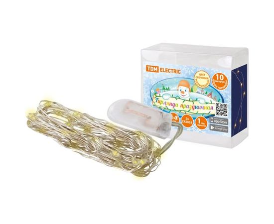 Светодиодная гирлянда TDM Роса 100, 100LED, 10м, 3000К, 2хCR2032 SQ0361-0056 