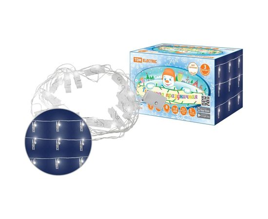 Светодиодная гирлянда TDM Прищепки, 3 м, 15LED, белый, 8 режимов, 250 В, IP20 SQ0361-0093 