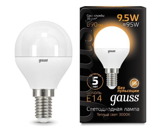 Лампа Gauss LED Шар E14 9.5W 890lm 3000K 105101110 
