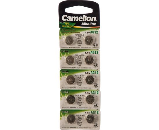Батарейка для часов Camelion G12 BL-10 Mercury Free AG12-BP10 0%Hg 386A/LR43/186 12820 