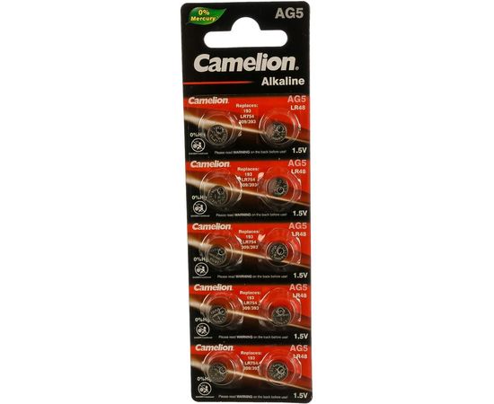 Батарейка для часов Camelion G5 BL-10 Mercury Free AG5-BP10 0%Hg 393A/LR754/193 12813 