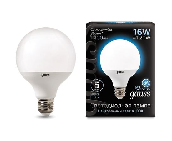 Лампа Gauss LED G95 E27 16W 1400lm 4100K 1 32 105102216 