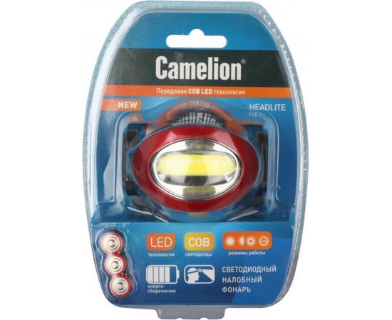 Налобный фонарь Camelion LED5382, черный, COB, 4 режима, 3XLR03 в комплекте, пластик, блистер 13366 – изображение 2
