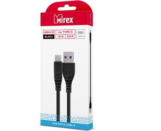 Кабель Mirex, USB 2.0 AM-Type-C 1,2 метра, 3A чёрный, в коробке 13700-007T3BK – изображение 2