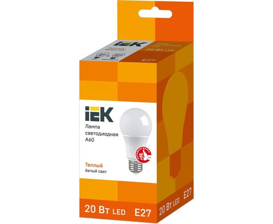 Лампа IEK LED, A60, 20вт, 230В, 3000К, E27 LLE-A60-20-230-30-E27 – изображение 2
