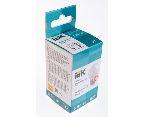 Лампа IEK LED, G45, шар, 5вт, 230В, 4000К, E27 LLE-G45-5-230-40-E27 – изображение 2