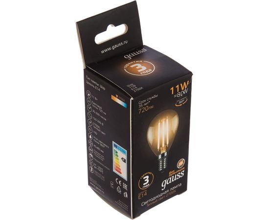 Лампа Gauss LED Filament Шар E14 11W 720lm 2700K 105801111 – изображение 2