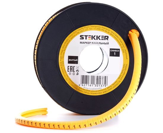 Кабель-маркер STEKKER 1 для провода сеч.6мм, желтый, CBMR60-1 39124 – изображение 2