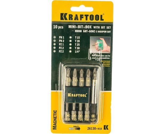 Набор бит с магнитным адаптером Kraftool 26130-H10 – изображение 2