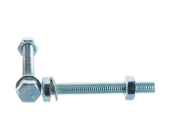 Болт Tech-Krep DIN933 с шестигранной головкой, оцинкованный М10х80 + гайка + шайба 2 шт - пакет 114057 