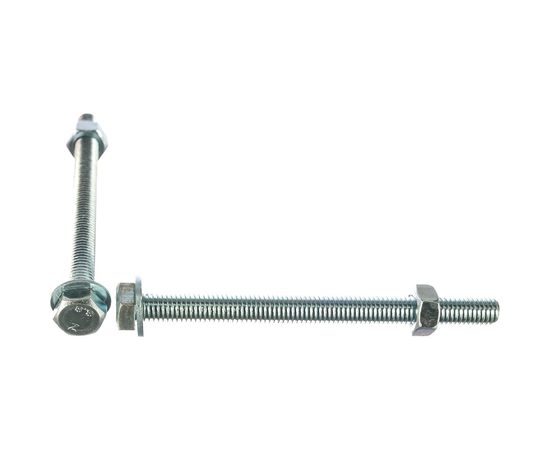 Болт Tech-Krep DIN933 с шестигранной головкой, оцинкованный М8х100 + гайка + шайба 2 шт - пакет 112725 