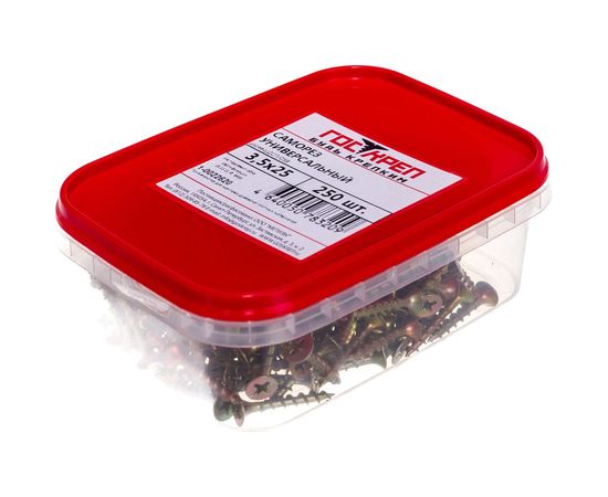 Универсальный саморез Госкреп дерево/ДСП/OSB, 3.5х25 мм, 250 шт., пластиковый контейнер, 280 мл 1-0022620 