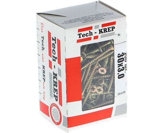 Универсальный саморез Tech-Krep 30х3,0 мм 200 шт желтый,- коробка с окном 102227 – изображение 2