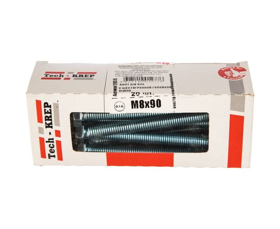 Болт DIN 933 с шестигранной головкой, оцинкованный М8х90, 20шт - коробка Tech-Krep 126515 – изображение 2