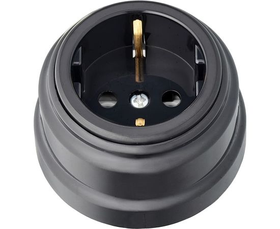 Розетка Bylectrica РА16-0202 1-местная с заз. контакт. 16А ОУ, серия РЕТРО, черный 