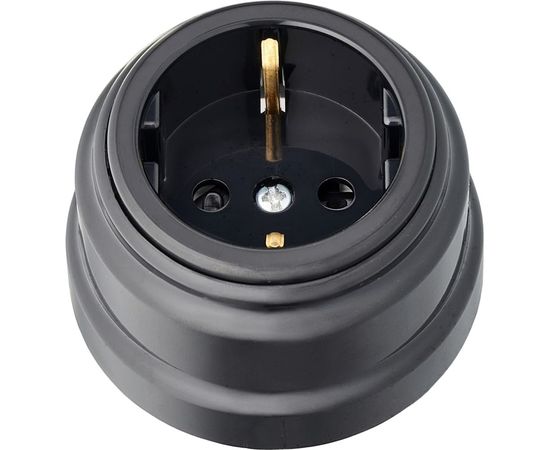 Розетка Bylectrica РА16-0206 1-местная с заз. контактом, со шторками 16А ОУ, серия РЕТРО, черный, РА16-0206 черный 