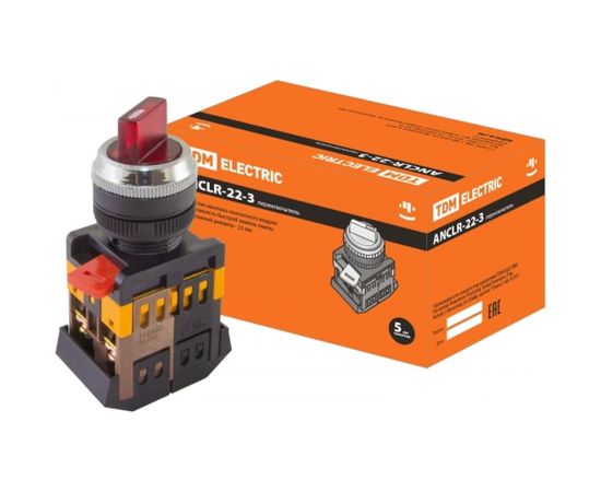 Переключатель TDM АNСLR-22-3, на 3 фиксированных положения, красный, неон/230В, I-O, 1з+1р SQ0703-0004 