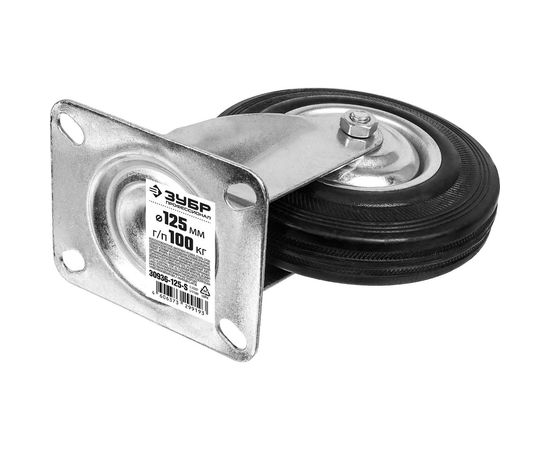 Колесо поворотное (125 мм; г/п 100 кг; резина/металл; игольчатый подшипник) ЗУБР 30936-125-S – изображение 2